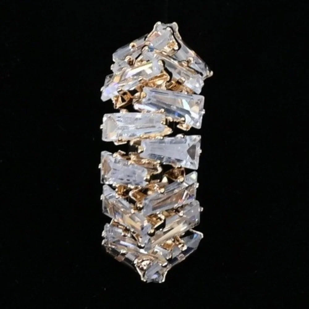 Badgley Mischka Gold Tone Baguette Cubic Zirconia Mosaic J-Hoop Earrings NWT